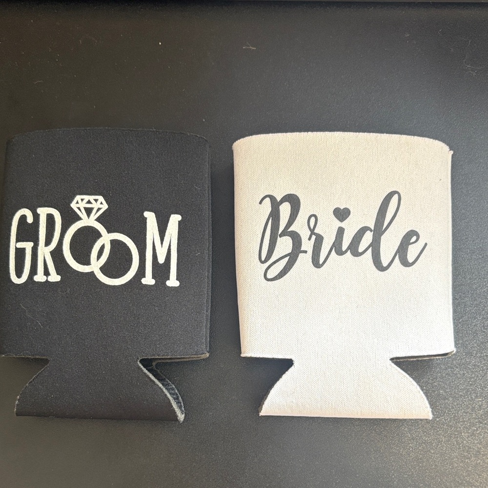 Bride and Groom Can Coolers - Black and White